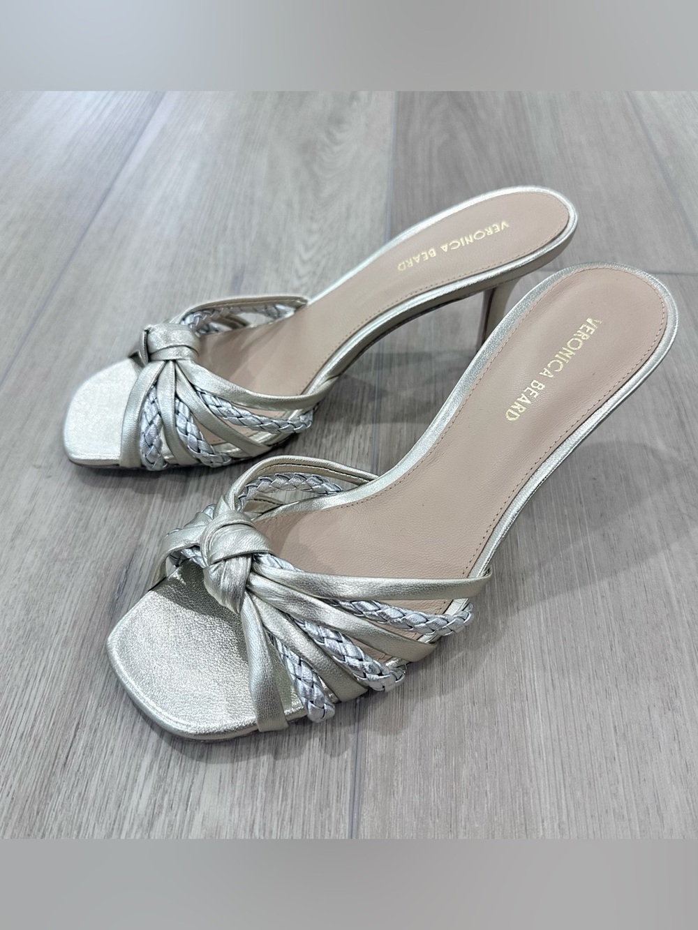VERONICA BEARD miss knit front heeled sandal gold size 6.5